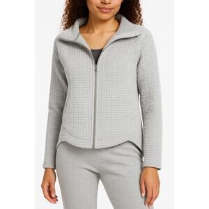 Nic + Zoe All Year Quilted Full Zip Collared Sweater Jacket XS Cotton Light Grey
